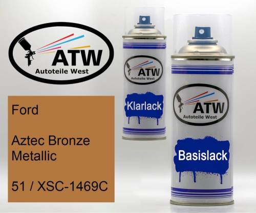 Ford, Aztec Bronze Metallic, 51 / XSC-1469C: 400ml Sprühdose + 400ml Klarlack - Set, von ATW Autoteile West.